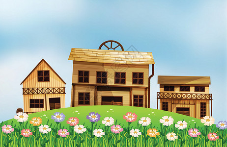 人造草不同形式的住房插画