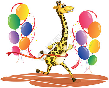 奔跑长颈鹿长颈鹿带着多彩气球跑动插画