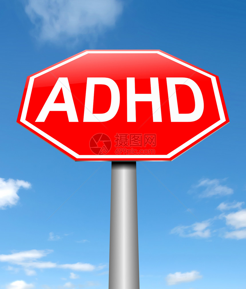 ADHD 概念发育注意力症状天空赤字诊断神经插图缩写红色图片