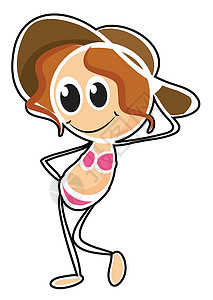 穿粉色比基尼的可爱女生一个穿着泳衣的女孩的素描插画