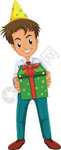 抱着礼物的男孩一个带着礼物的快乐男孩设计图片
