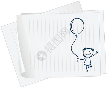 拿着气球的孩子一张纸 上面画着一个拿着气球的小孩设计图片
