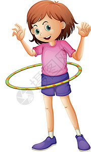 一个年轻女孩在玩哈拉霍圆圈青少年粉色戒指紫色条纹女性白色绘画女士插画