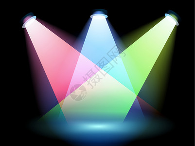聚光灯灯效三个色彩多彩的聚光灯插画