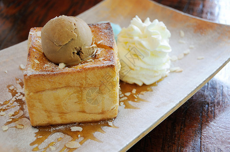 蜂蜜面包冰淇淋食物甜食奶油甜点花生贵宾盘子糖浆饮食鞭打背景图片
