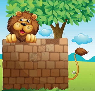 鼻子在树一头狮子在一堆砖块里设计图片