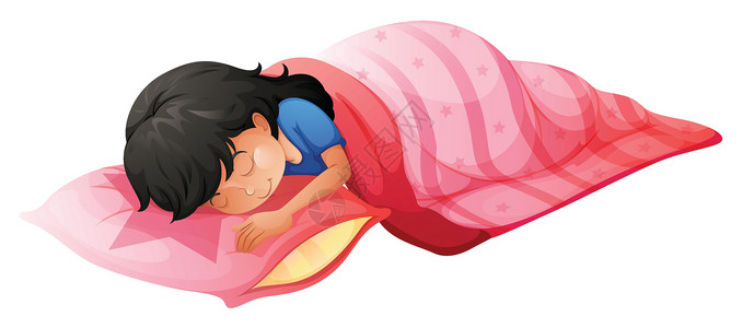 烦人一位睡着的年轻女性休息白色绘画蓝色剪贴睡眠青少年毯子粉色安慰设计图片
