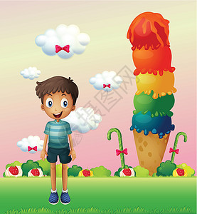 吃冰淇淋男孩一个男孩站在冰淇淋旁边设计图片