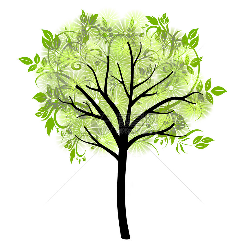 装饰绿色树插图绘画季节艺术艺术品图片