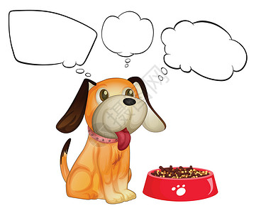 狗粮碗一只小狗在狗食旁边 空荡荡的呼喊插画
