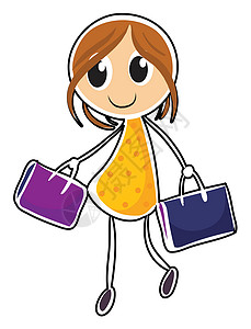 提着包的女孩一个带着两个袋子的女孩设计图片