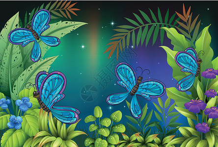 飞行昆虫蓝色花园 有很多蝴蝶设计图片