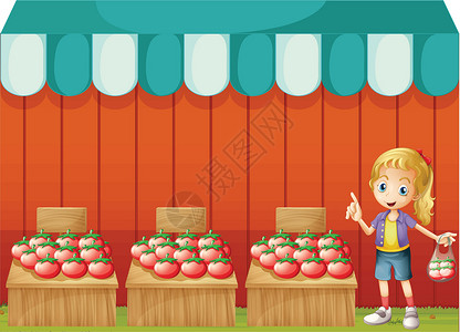 水果摊和一个年轻女孩一起的果院设计图片