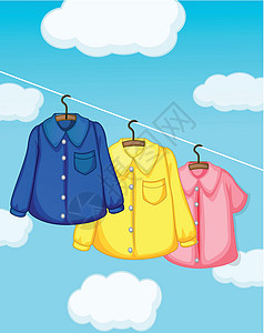 湿衣服挂着三种不同衣服的衣物设计图片
