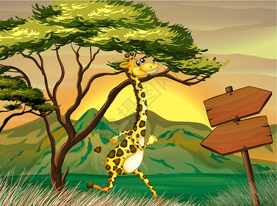 奔跑长颈鹿一只长颈鹿跟着木箭向导设计图片