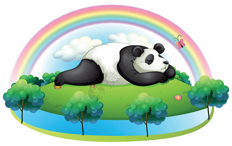 岛上有一只大熊猫在睡觉背景图片