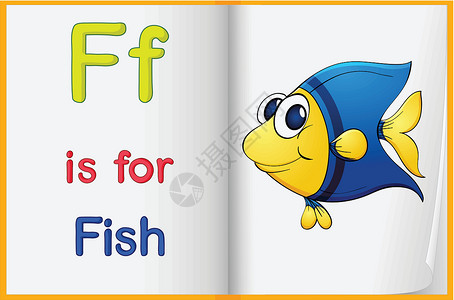 一本书里的鱼的照片幼儿园插图绘画教学学习字母软垫学校记事本笔记背景图片