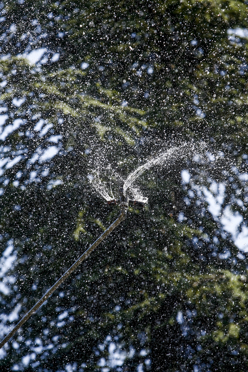水喷水器系统已启动塑料洒水器天空工作乐趣液体喷雾器公园花园淋浴图片