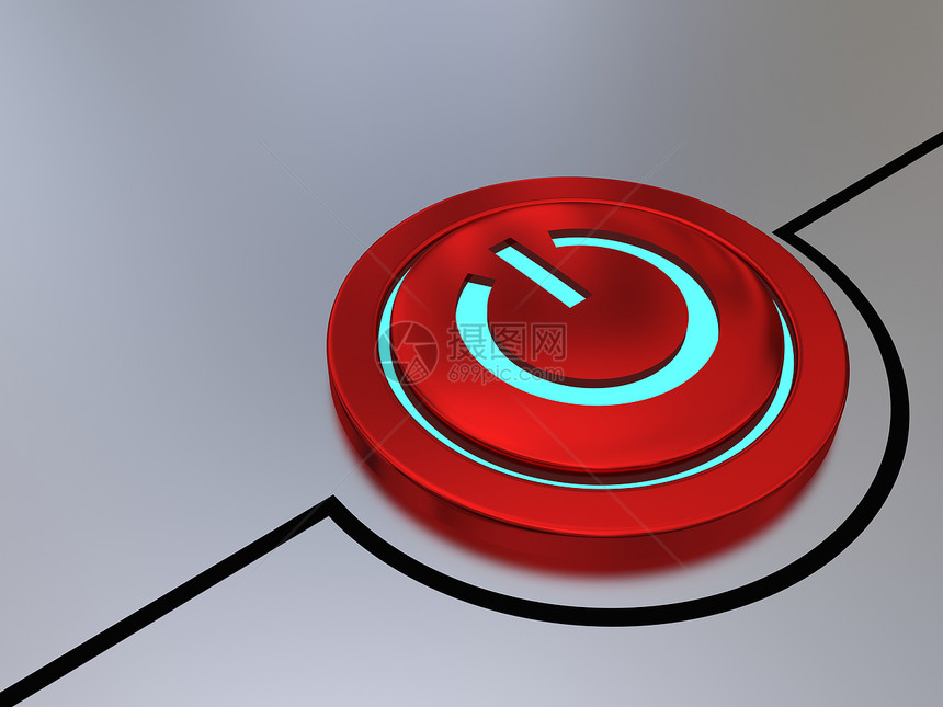 特写按钮开关圆形力量红色活力电子产品圆圈金属控制插图图片