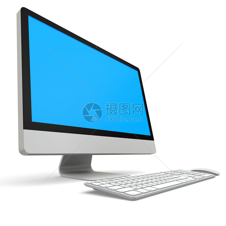 台式计算机展示键盘商业蓝色老鼠电脑硬件白色互联网监视器图片