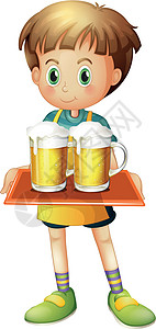 白酒啤酒一个拿着啤酒盘的男孩插画