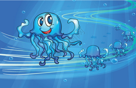 海蜇水母鱼海洋哺乳动物游泳动物潜水绘画红色野生动物珊瑚蓝色设计图片
