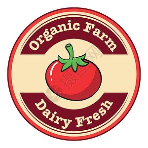 西红柿农场配奶制品新鲜和有机农场标签的番茄设计图片