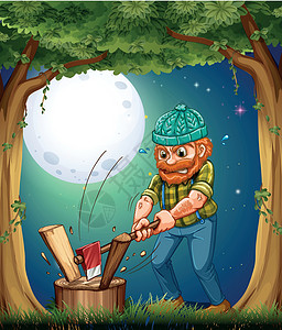 男人森林森林里有勤劳的木工砍树林设计图片