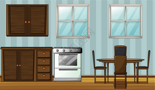 橱柜衣柜房间里的家具座位抽屉玻璃窗户厨房椅子木头装饰桌子衣柜插画