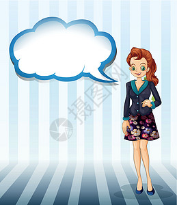 条纹西装一个带空云样板的办公室女孩插画