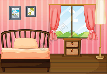 趴桌睡觉一床 一盏灯和一张侧桌木头庇护所房子抛光窗户地面床垫茶几窗帘房间设计图片