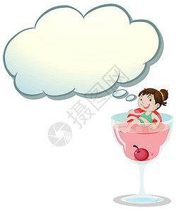 樱桃俏皮女孩一个快乐的小女孩 在酒杯上设计图片