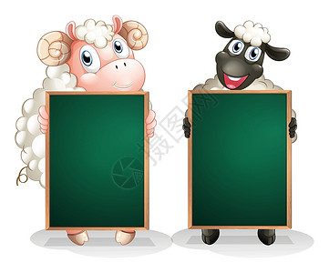 羊肉泡馍广告一头黑羊和一只白羊 空黑黑板设计图片