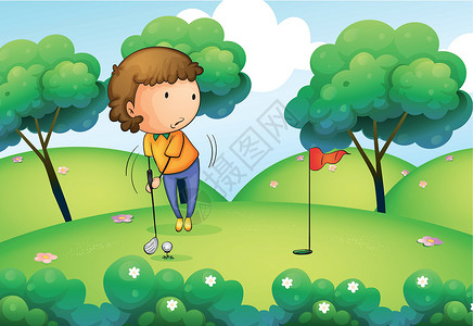 女人打高尔夫球一个女人在山顶打高尔夫球插画