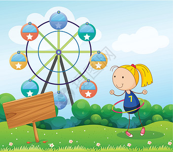 玩秋千孩子一个女孩在空板旁玩着呼啦圈设计图片