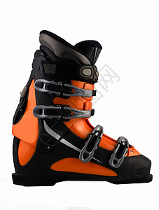 白上孤立的橙色滑雪鞋背景图片