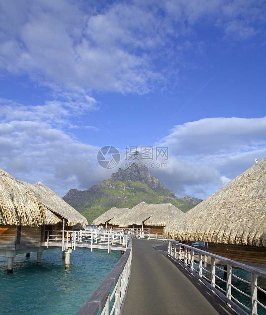 Bora Bora 地标热带木头小屋天堂码头海洋情调明信片别墅绳索图片