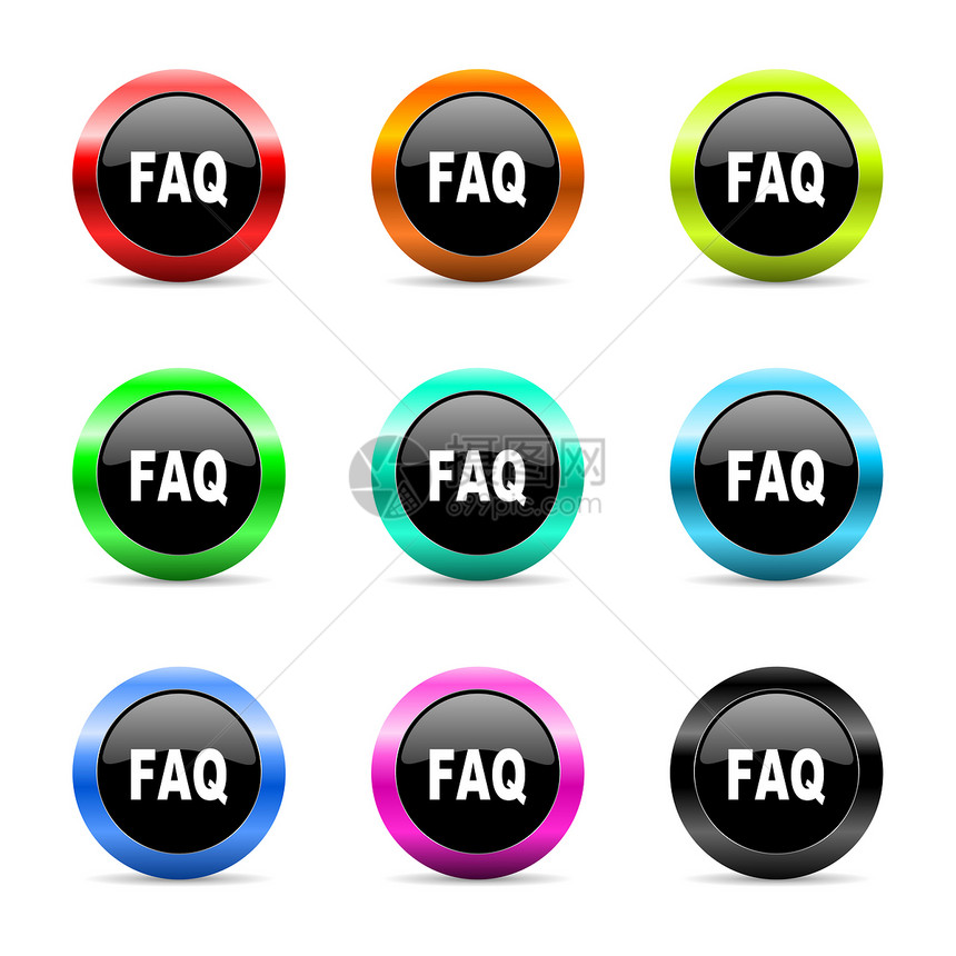 faq 网络图标集问题指导圆圈图标答案帮助金属按钮蓝色合金图片