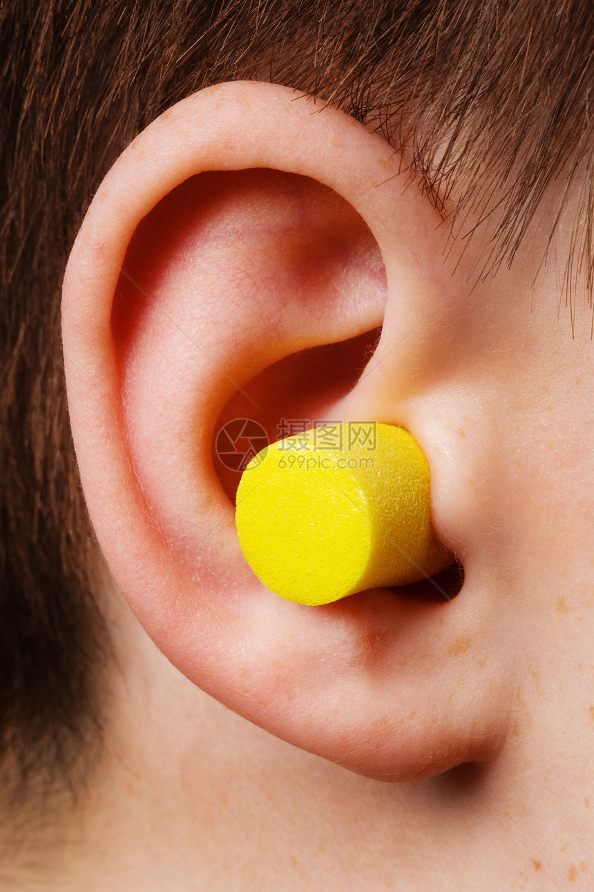 黄色耳塞工作服听觉耳朵宏观听力安全图片