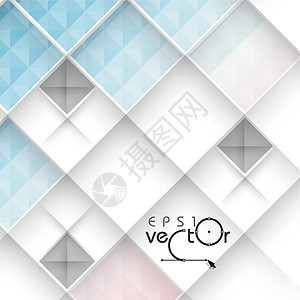 摘要 3D 几何设计蓝色框架商业白色菱形正方形网络插图粉色横幅背景图片