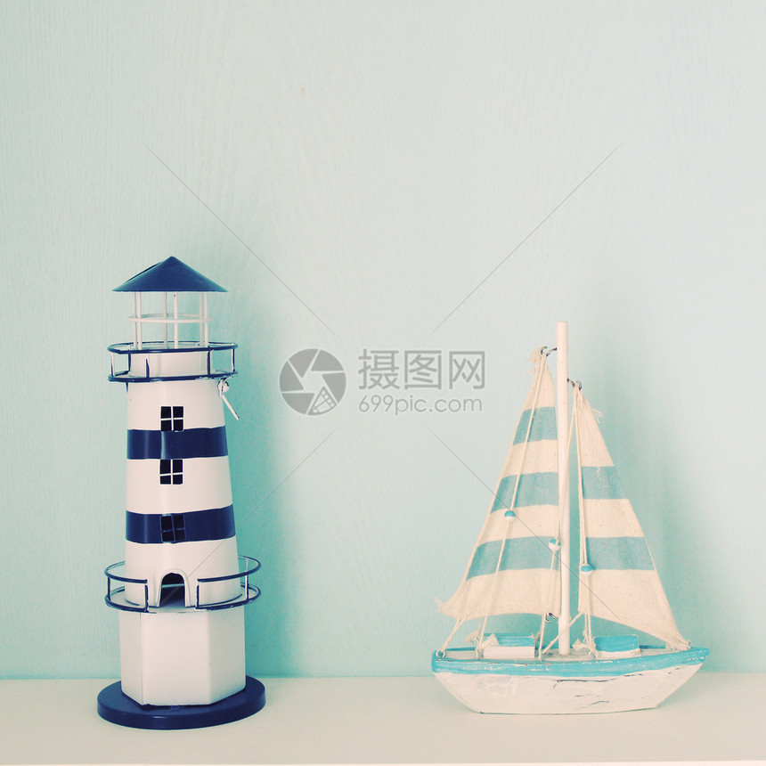 照明灯塔和装饰室内装饰有复式过滤器的船舶模型正方形塑像装饰品雕像架子海军蓝色异国娱乐海洋图片