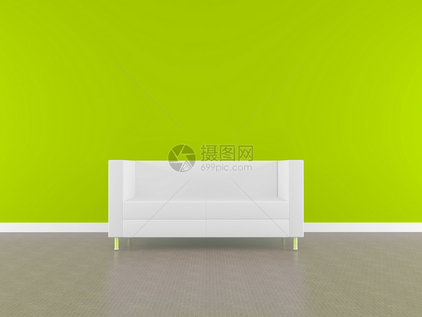 3d 内装白色沙发和木制反光地板图片