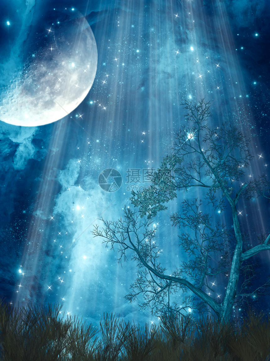 幻想景观剪贴簿岩石天空月亮场景故事花朵童话魔法公主图片