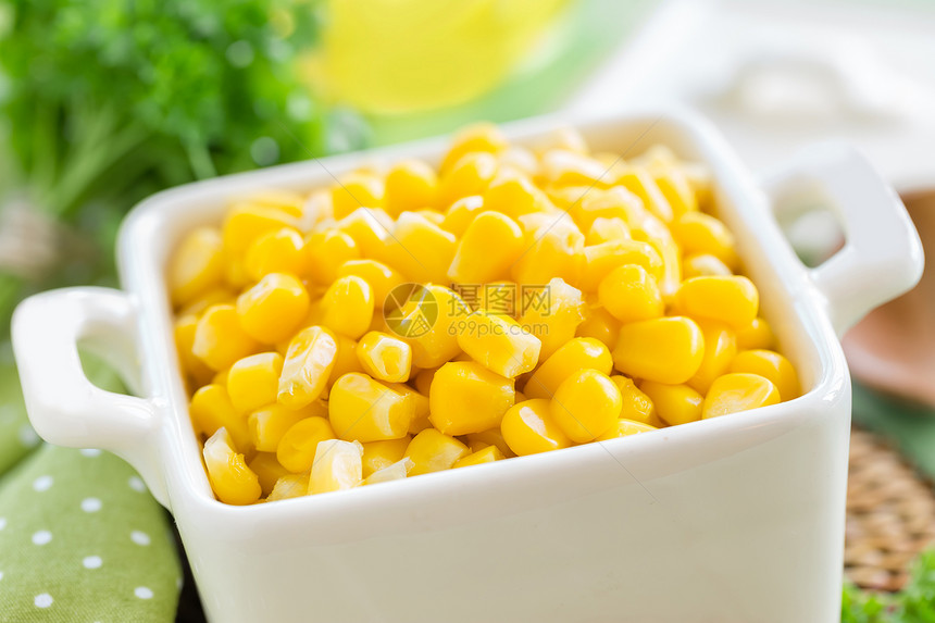 玉米角团体食物勺子美食种子核心小吃沙拉盘子香菜图片