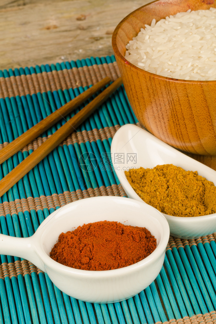 亚洲菜食主食餐具筷子传统香料蓝色配件竹子书钉静物文化图片