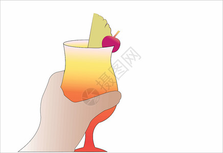 奇瑞手持饮料派对玻璃水果女性食物下巴口渴艺术乐趣菠萝插画