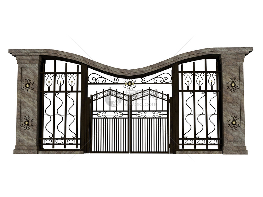 铁门障碍建筑学白色阳光栅栏石头金属插图概念入口图片