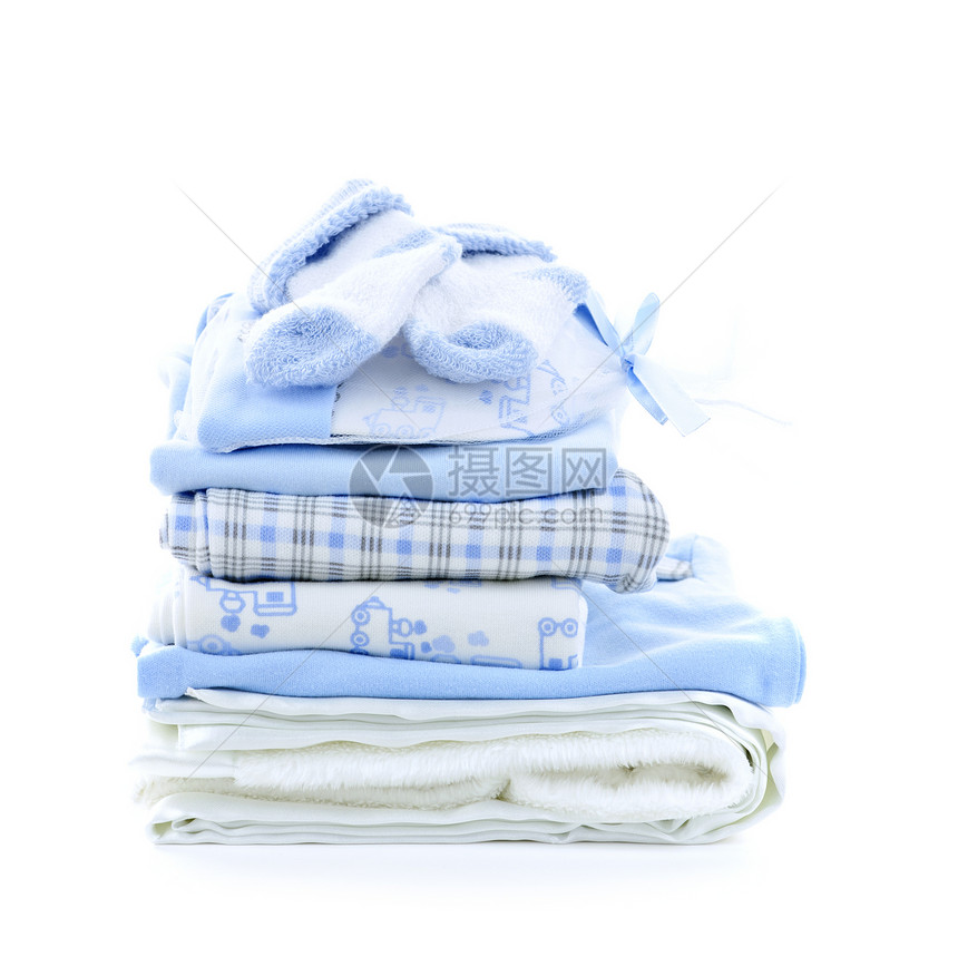 男婴婴儿衣服礼物帽子派对新生迎婴轨枕白色展示蓝色连体衣图片