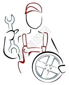 汽车修理机械插图扳手修理工工具男性服务车辆职业草图背景图片