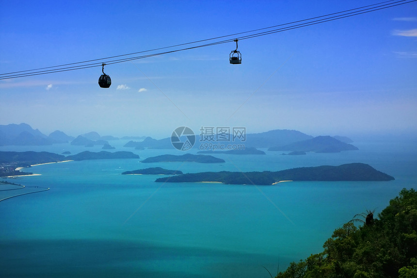 马来西亚兰卡维岛天桥电缆车海岸群岛旅行海峡海洋天线热带海景全景风景图片